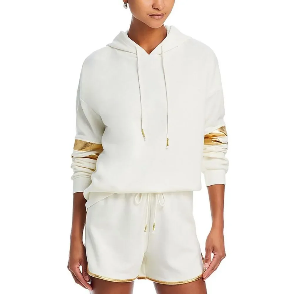 Aqua Womens Ivory Cotton Blend Metallic Comfy Hoodie NWT